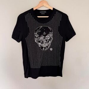 black ALEXANDER MCQUEEN embroidered skull tee